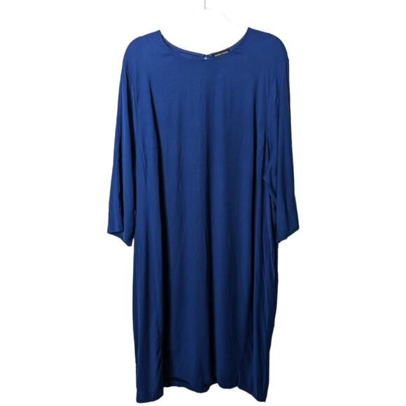 Universal Standard Crewneck Luxe Twill Sheath Dress Navy Peony Size Large 22-24 - Picture 2 of 11